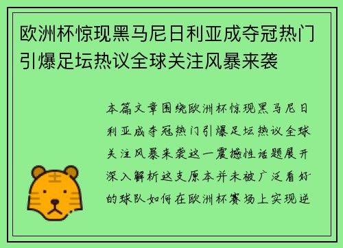 欧洲杯惊现黑马尼日利亚成夺冠热门引爆足坛热议全球关注风暴来袭